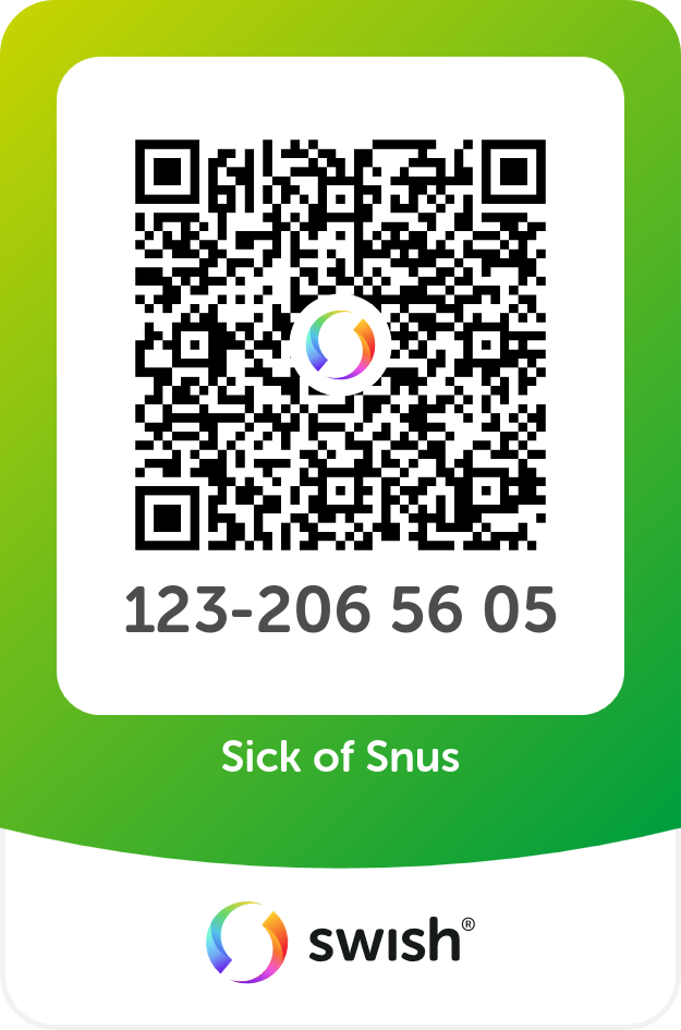 Swish QR-kod, Sick of Snus, 123-206 56 05